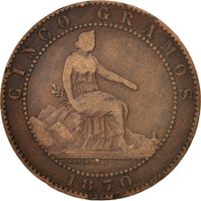 Münze, Spanien, Provisional Government, 5 Centimos, 1870, S+, Kupfer, KM:662