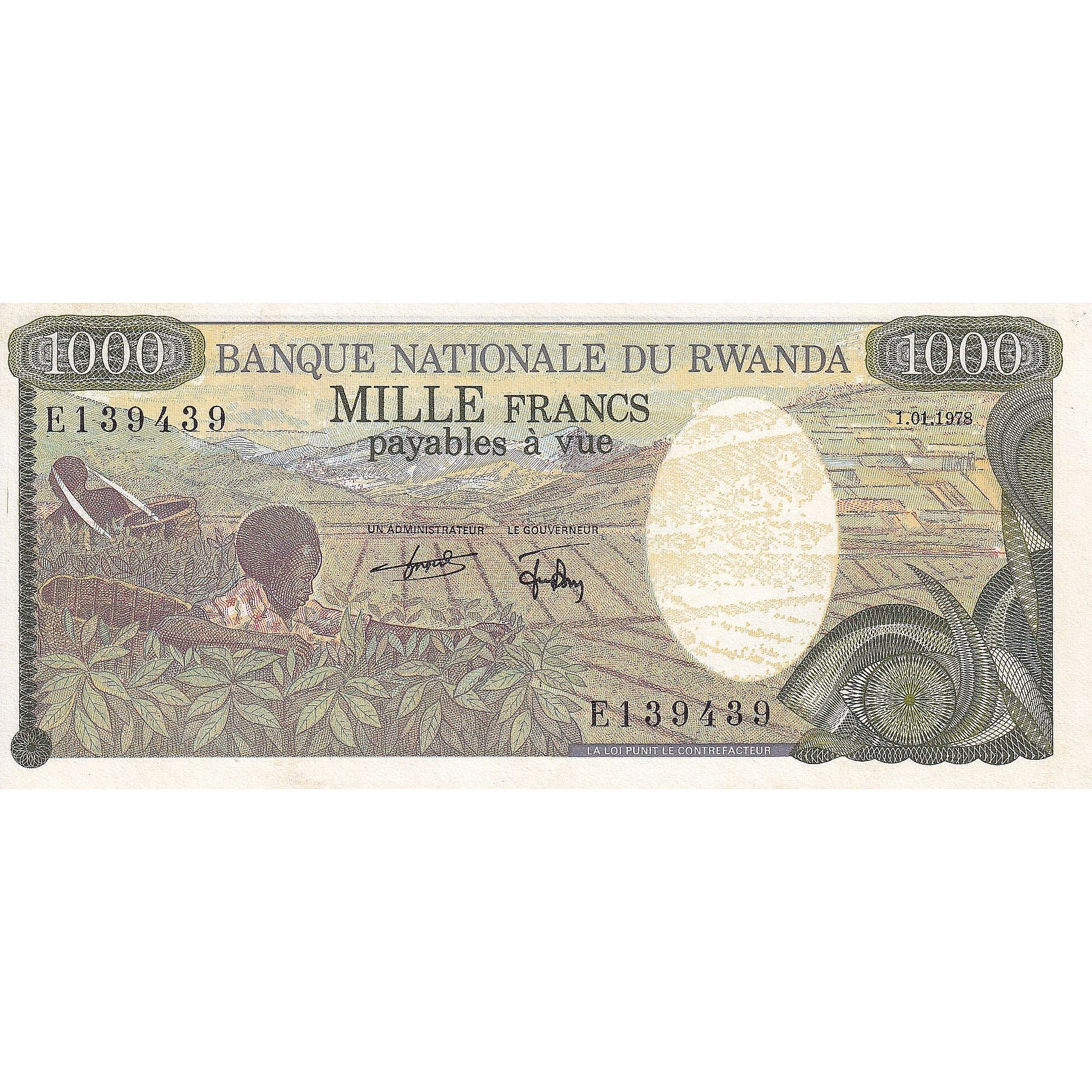 Rwanda, 1000 Francs, 1978, 1978-01-01, KM:14A, UNC(65-70)