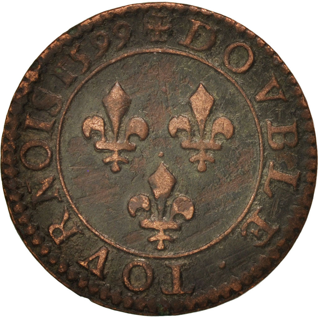 Frankreich, Henri IV, Double Tournois, 1599, Paris, SS, Copper, Sombart:4184