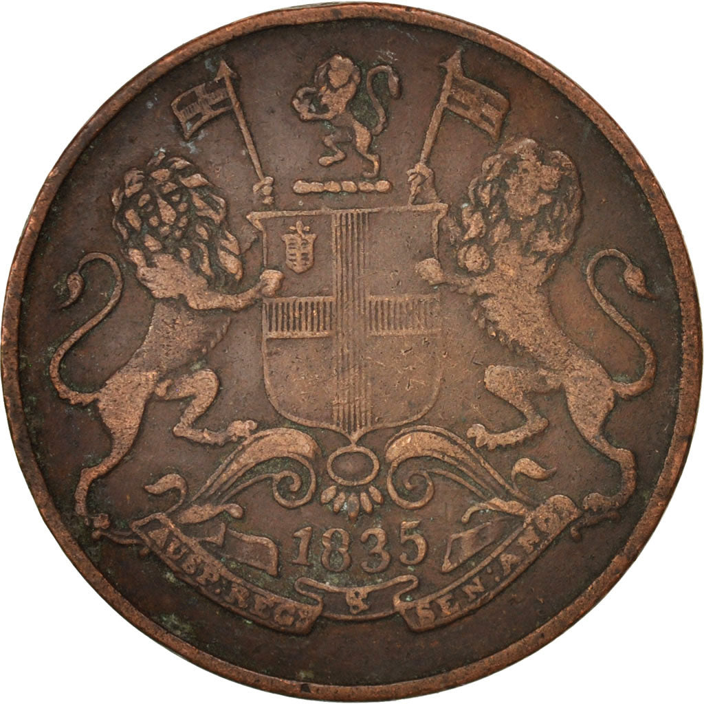 INDIA-BRITISH, 1/4 Anna, 1835, EF(40-45), Copper, KM:446.1