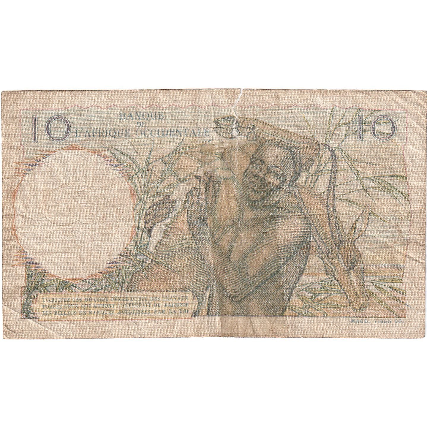 French West Africa, 10 Francs, 1948, 1948-04-22, KM:37, VG(8-10)