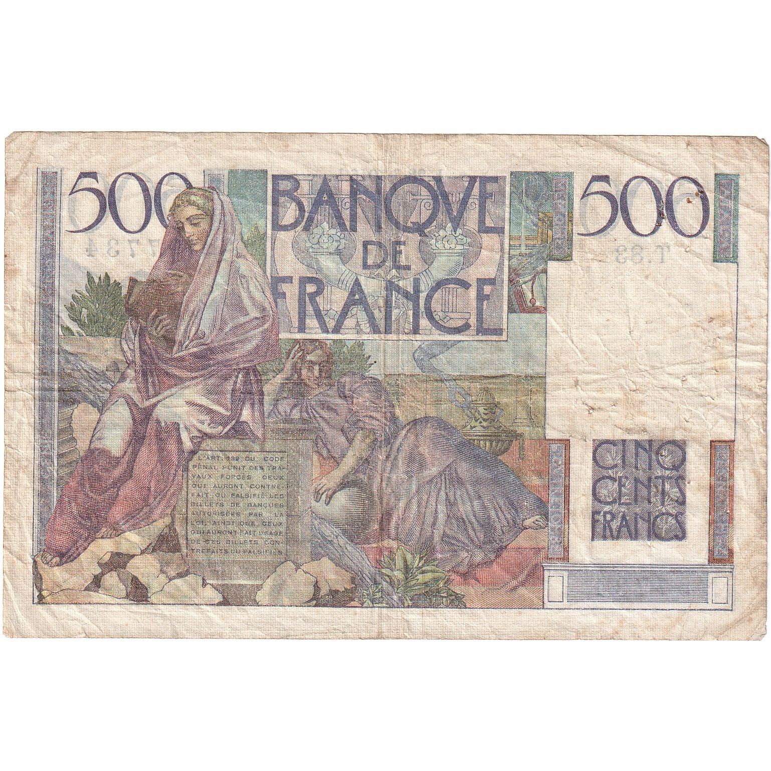 France, 500 Francs, Chateaubriand, 1946-03-28, T.83, VF(20-25)
