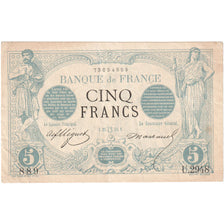 France, 5 Francs, Noir, 1873, U.2948, EF(40-45), Fayette:01.20, KM:60