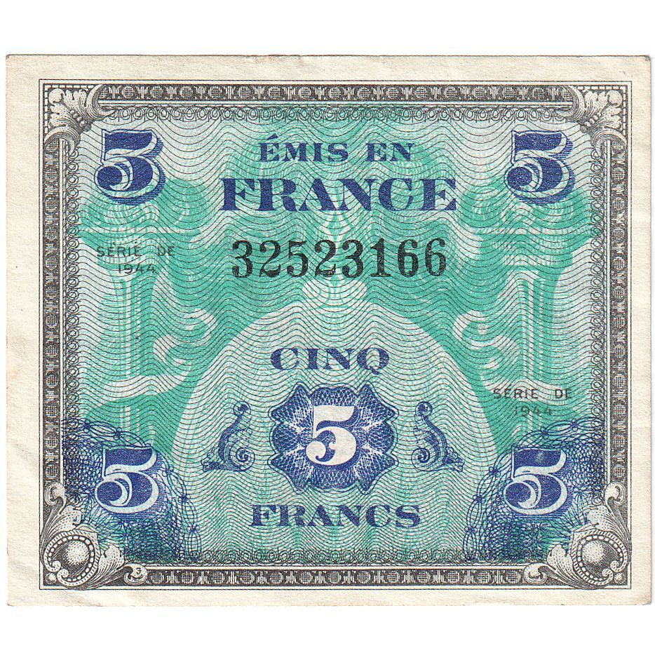 Francia, 5 Francs, Flag/France, 1944, 32523166, MBC, Fayette:17.1, KM:115a