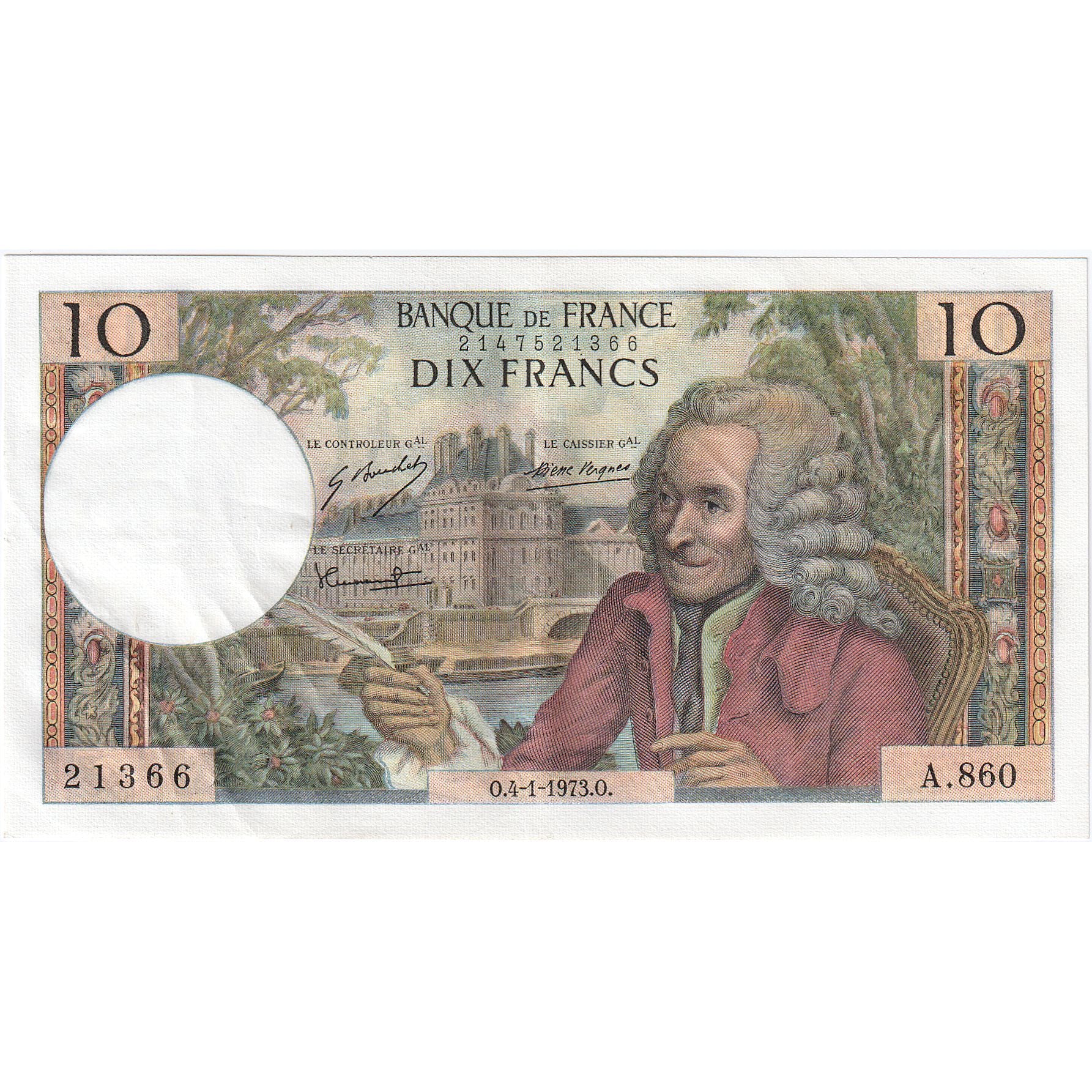 Francia, 10 Francs, Voltaire, 1973-01-04, A.860, SPL-