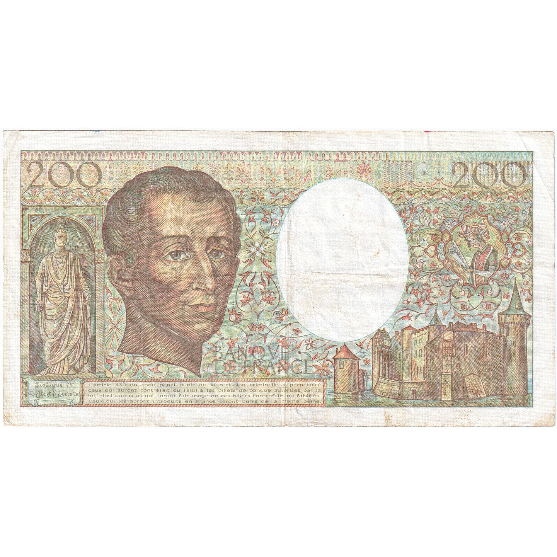 France, 200 Francs, Montesquieu, 1989, X.068, VF(20-25), Fayette:70.09, KM:155c