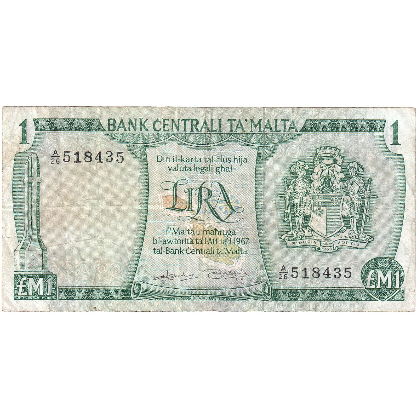 Malta, 1 Lira, 1967, KM:31a, VF(20-25)