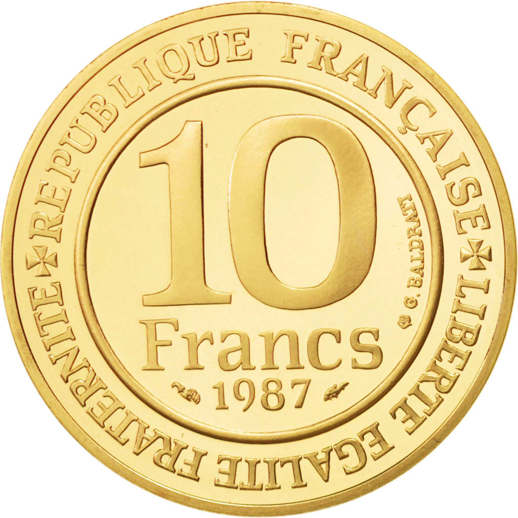 France, 10 Francs, 1987, MS(65-70), Gold, KM:961b, Gadoury:820