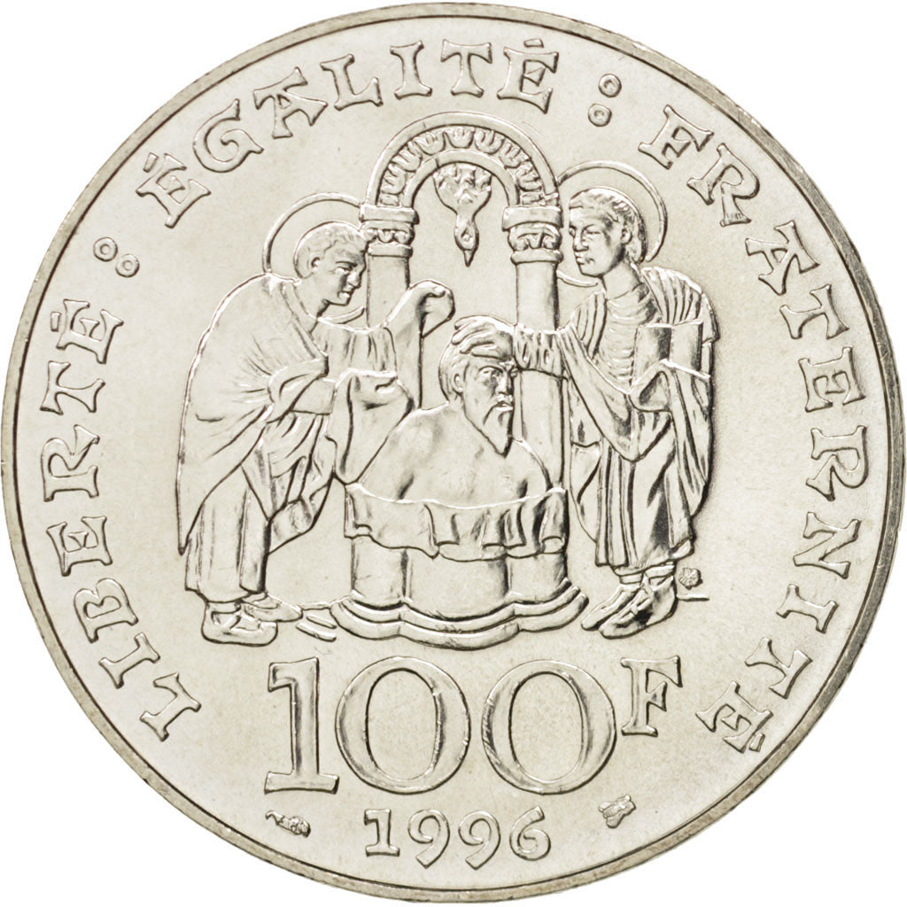 France, Clovis, 100 Francs, 1996, AU(55-58), Silver, KM:1180, Gadoury:953
