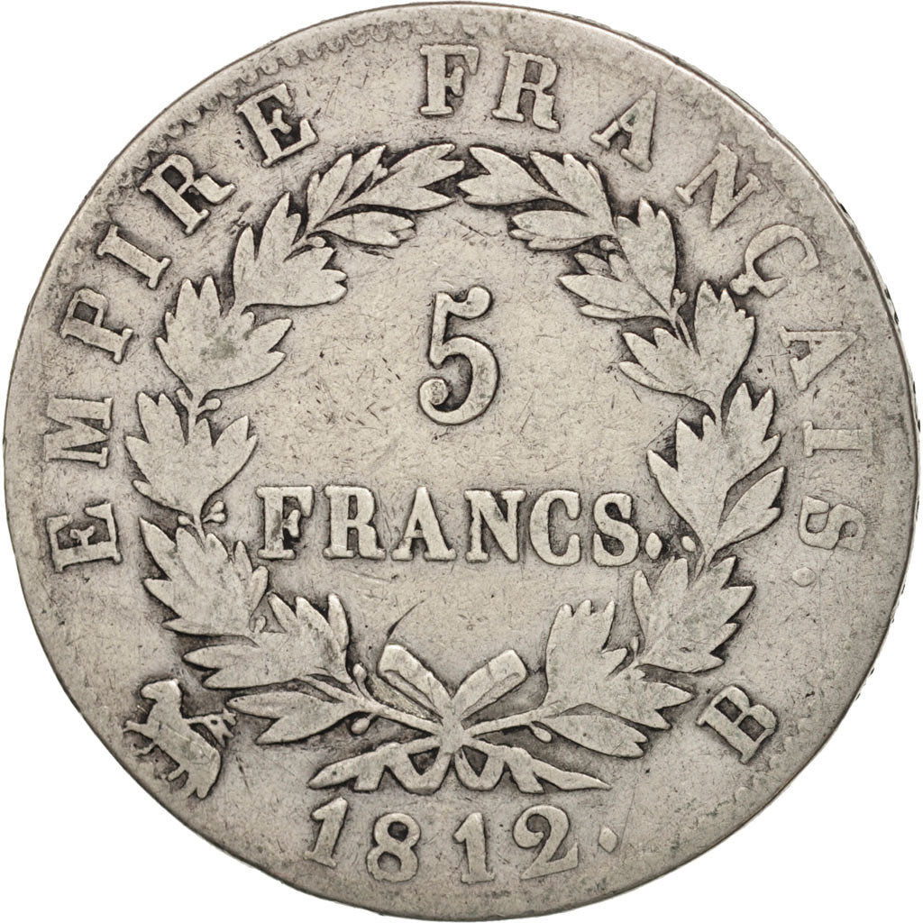 France, 5 Francs, 1812, Rouen, F(12-15), Silver, KM:694.2, Gadoury:584