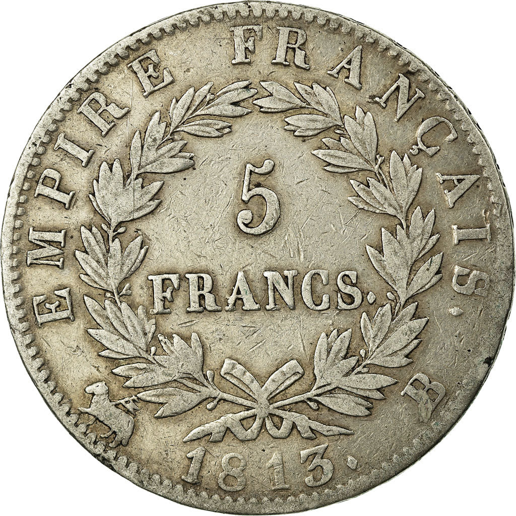 Moneta, Francia, Napoléon I, 5 Francs, 1813, Rouen, BB, Argento, KM:694.2