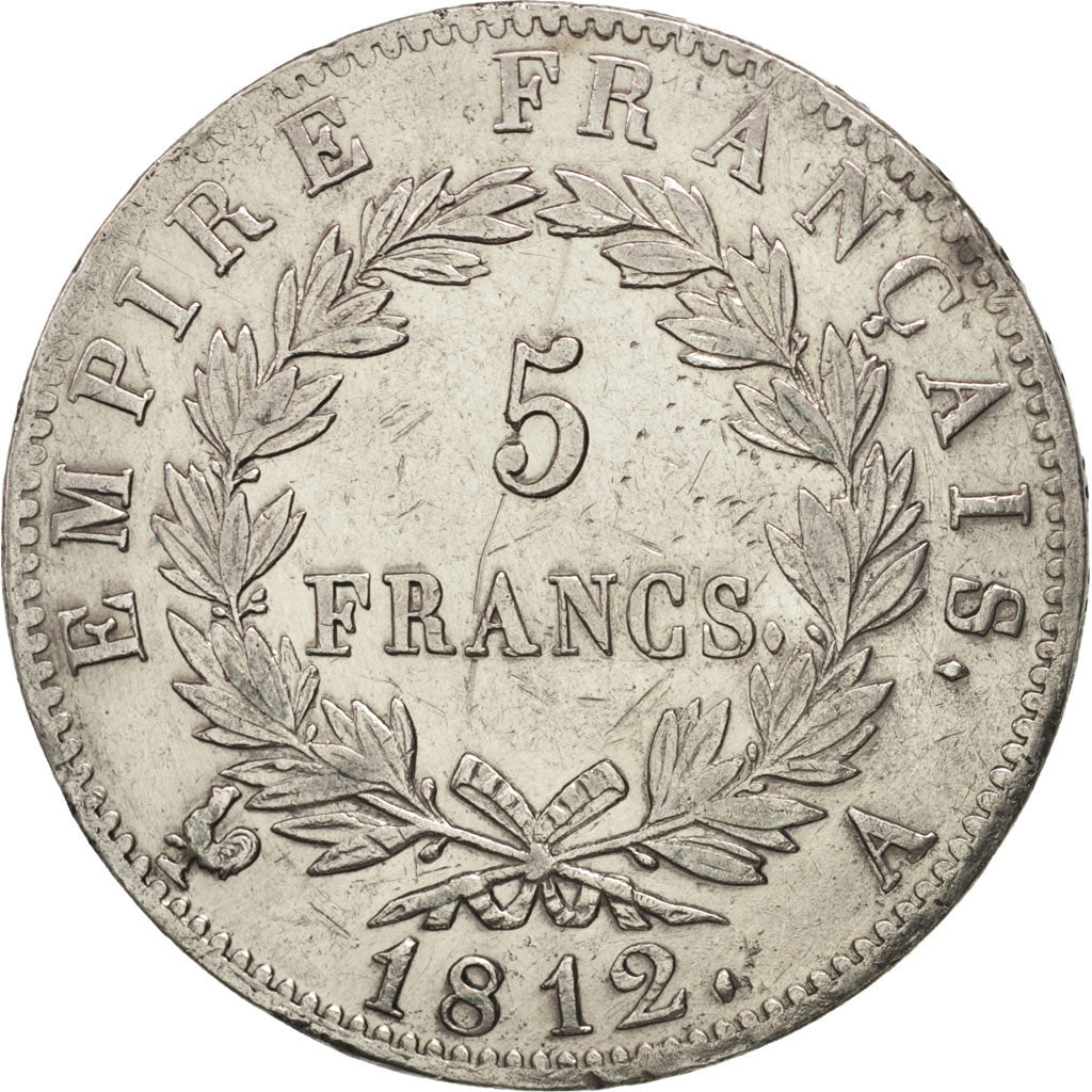 Francia, 5 Francs, 1812, Paris, MBC+, Plata, KM:694.1, Gadoury:584