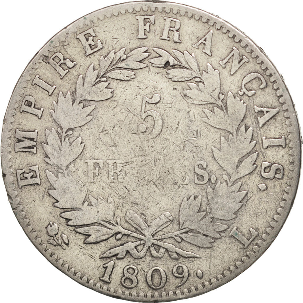France, 5 Francs, 1809, Bayonne, F(12-15), Silver, KM:694.9, Gadoury:584