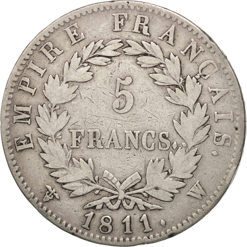 France, 5 Francs, 1811, Lille, VF(20-25), Silver, KM:694.16, Gadoury:584