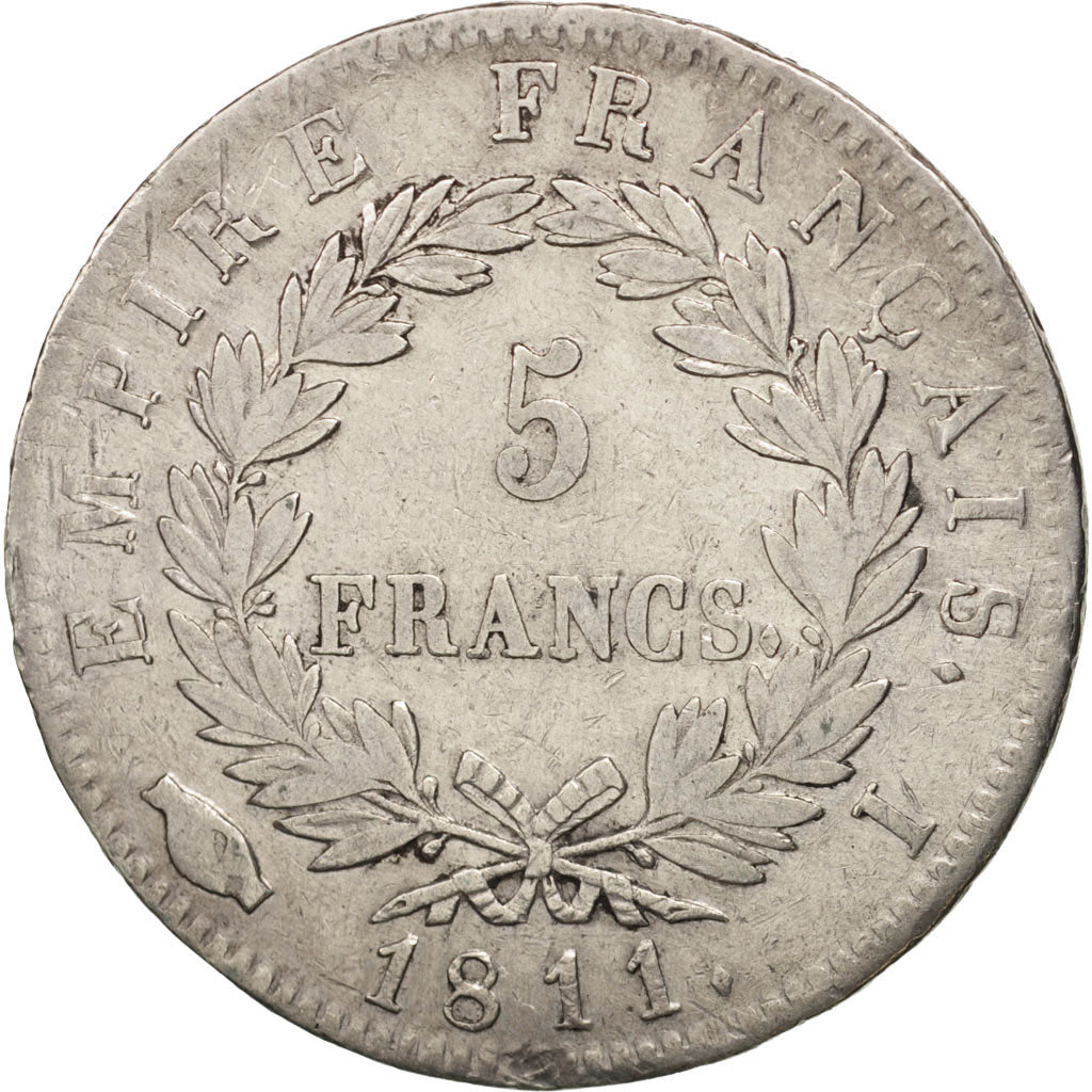Moneta, Francia, Napoléon I, 5 Francs, 1811, Limoges, MB+, Argento, KM:694.7