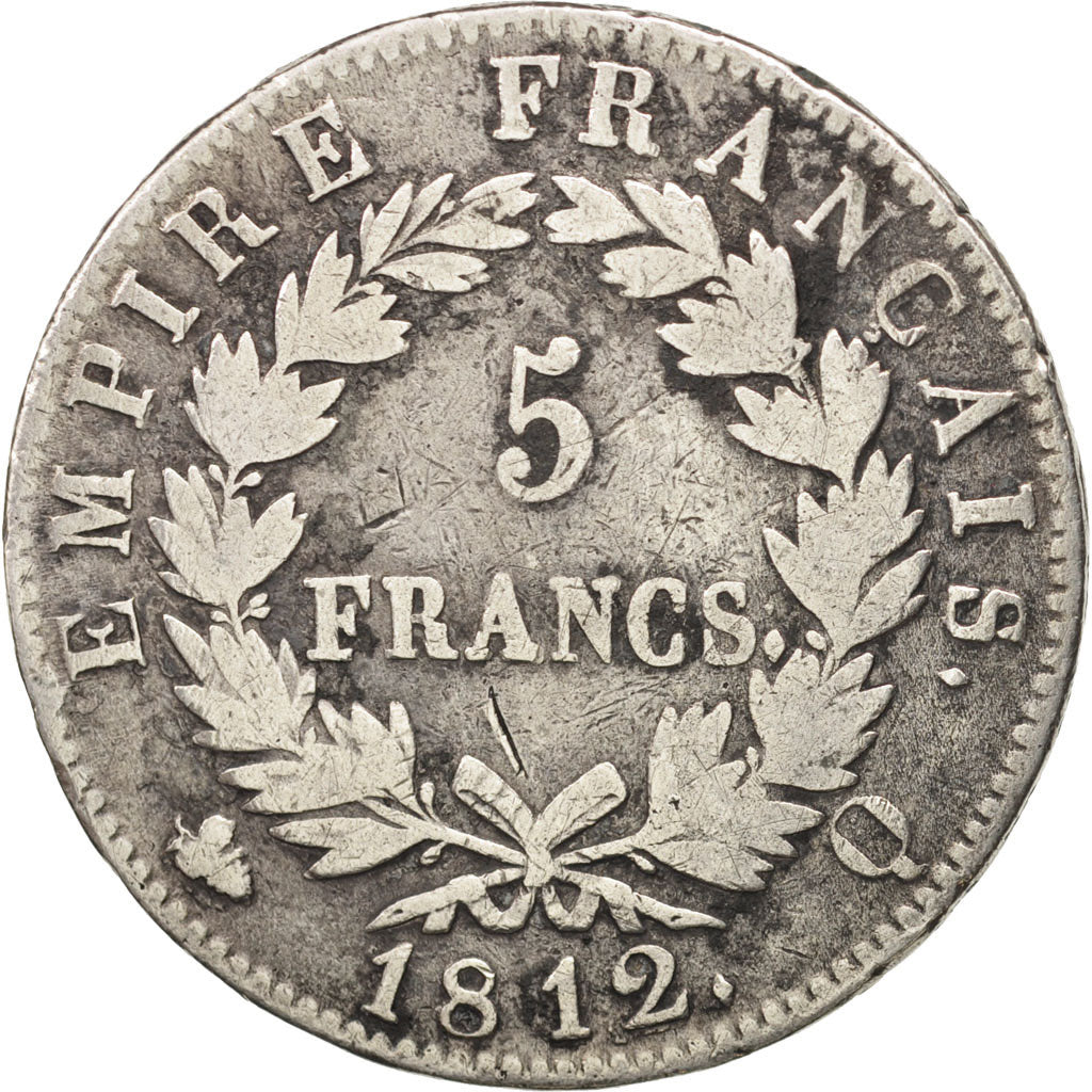 Francia, 5 Francs, 1812, Perpignan, BC, Plata, KM:694.12, Gadoury:584