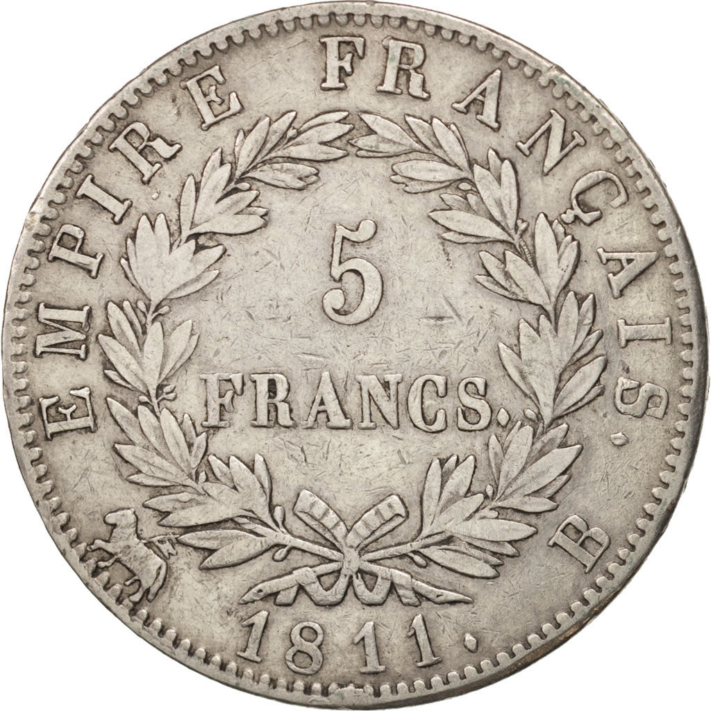 France, 5 Francs, 1811, Rouen, TTB, Argent, KM:694.2, Gadoury:584