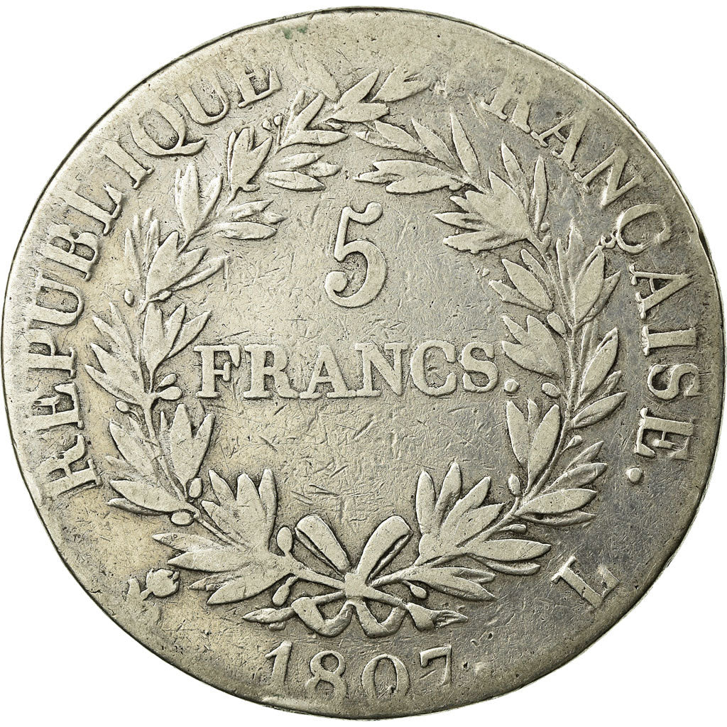 Moneta, Francia, Napoléon I, 5 Francs, 1807, Bayonne, B+, Argento, KM:673.8