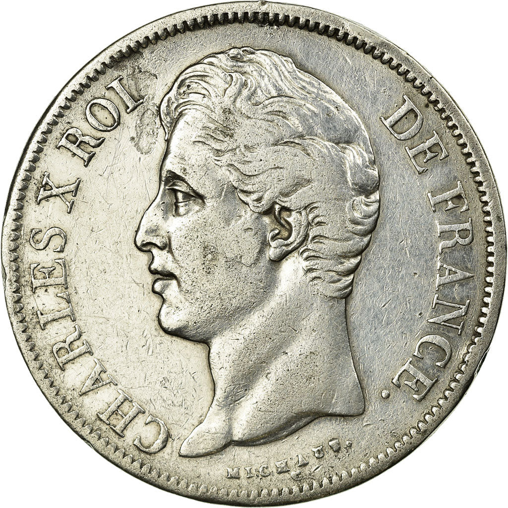 Moneta, Francia, Charles X, 5 Francs, 1829, Marseille, MB+, Argento, KM:728.10