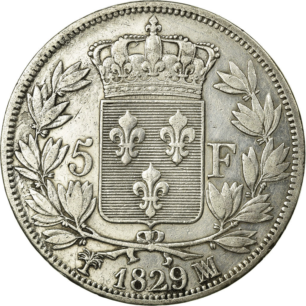 Moneta, Francia, Charles X, 5 Francs, 1829, Marseille, MB+, Argento, KM:728.10