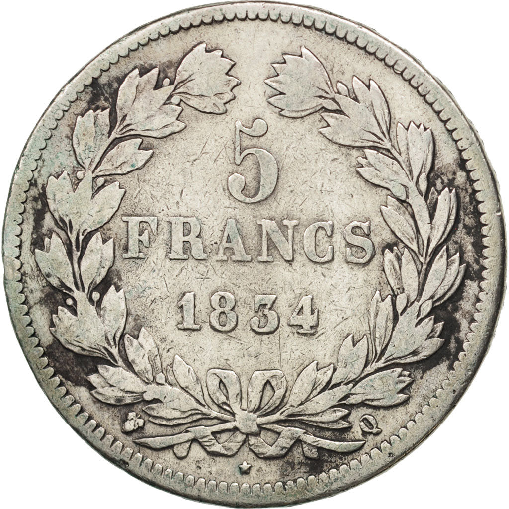 Coin, France, Louis-Philippe, 5 Francs, 1834, Perpignan, VF(20-25), Silver