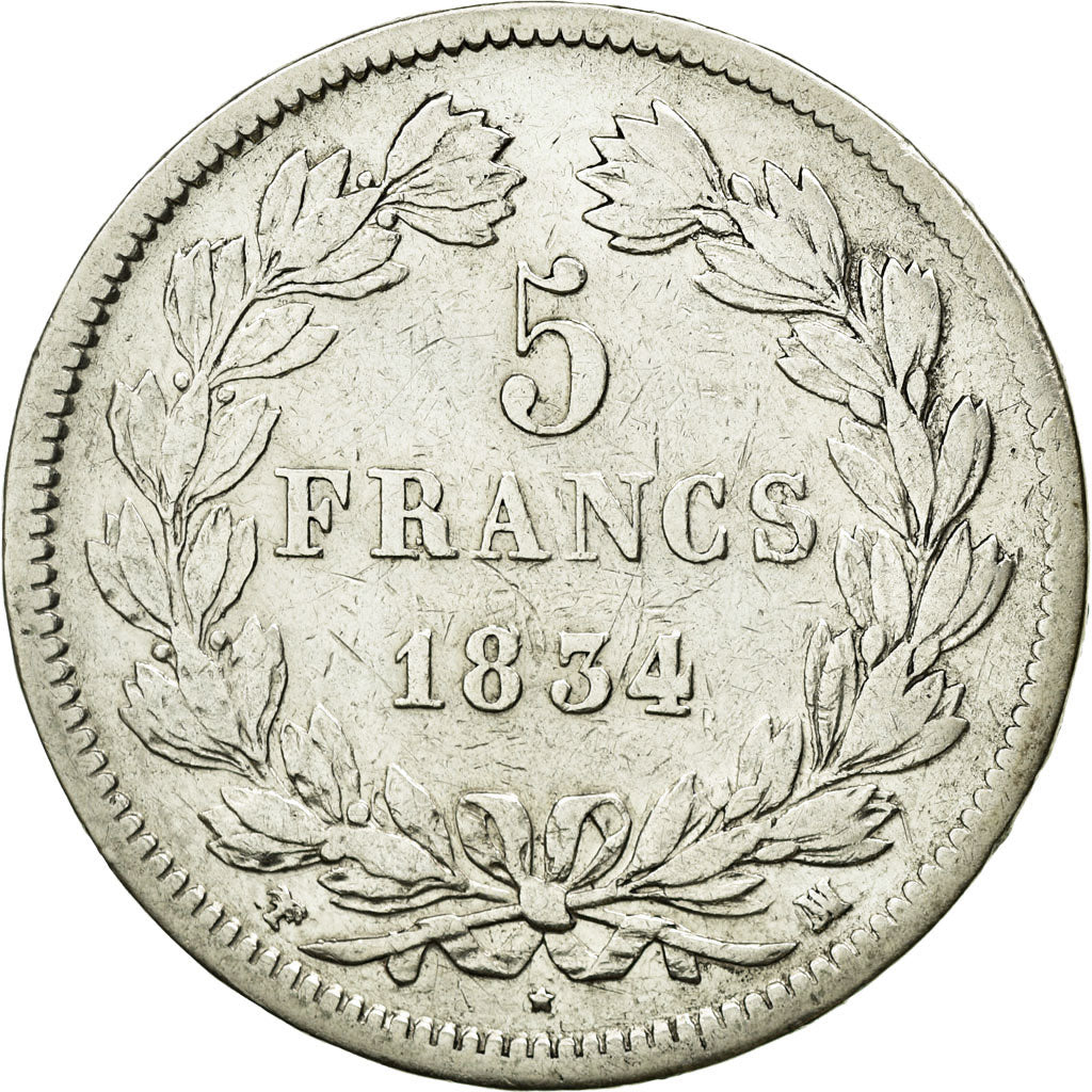 Coin, France, Louis-Philippe, 5 Francs, 1834, Marseille, F(12-15), Silver