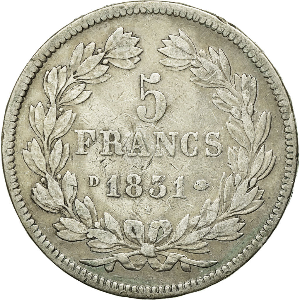 Coin, France, Louis-Philippe, 5 Francs, 1831, Lyon, VF(20-25), Silver, KM:745.4