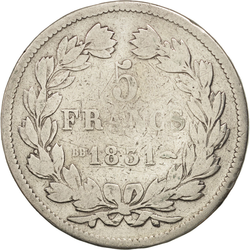 France, Louis-Philippe, 5 Francs, 1831, Strasbourg, B, Argent, Gadoury 677a