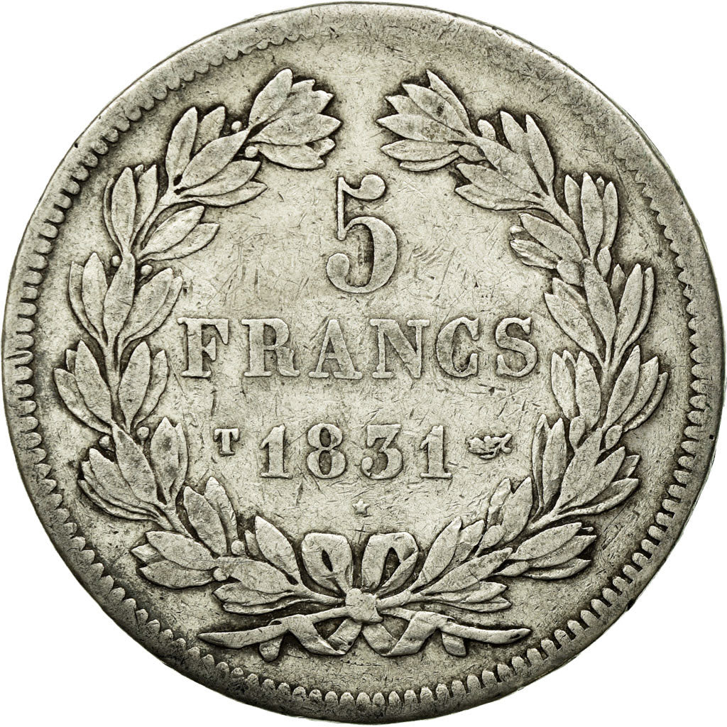 Coin, France, Louis-Philippe, 5 Francs, 1831, Nantes, EF(40-45), Silver