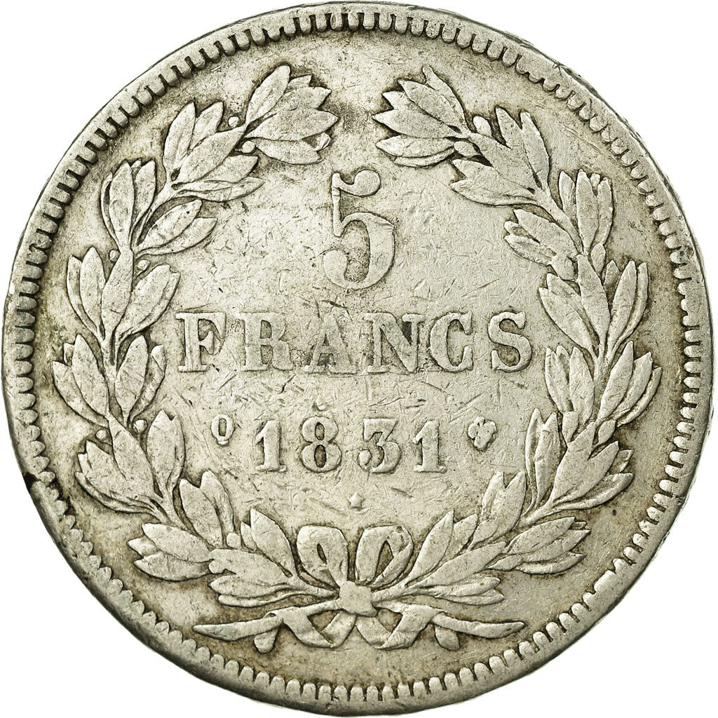 Moneta, Francia, Louis-Philippe, 5 Francs, 1831, Perpignan, MB, Argento