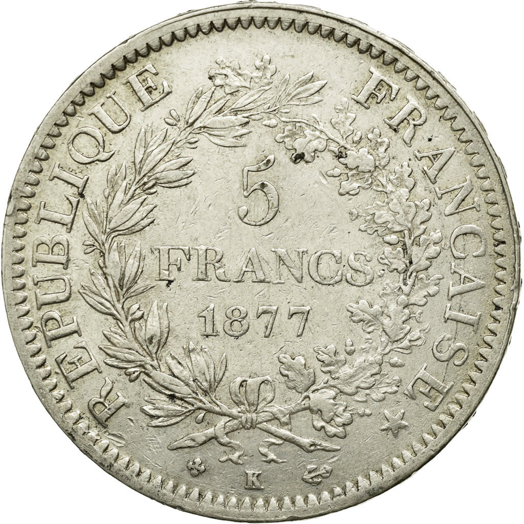 Moneta, Francia, Hercule, 5 Francs, 1877, Bordeaux, BB+, Argento, KM:820.2