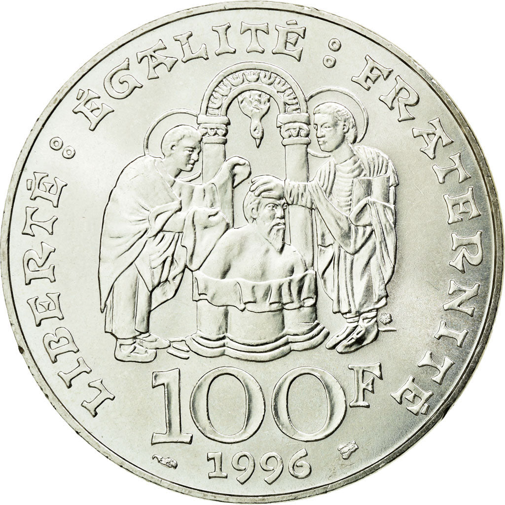 Coin, France, Clovis, 100 Francs, 1996, AU(55-58), Silver, KM:1180, Gadoury:953