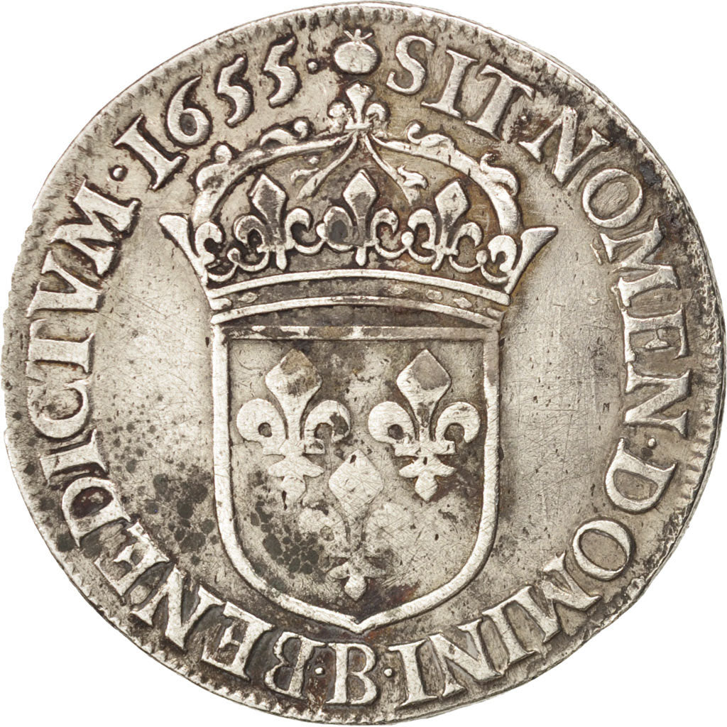 Francia, Louis XIV, 1/2 Écu à la mèche longue, 1655, Rouen, MB, KM 164.3