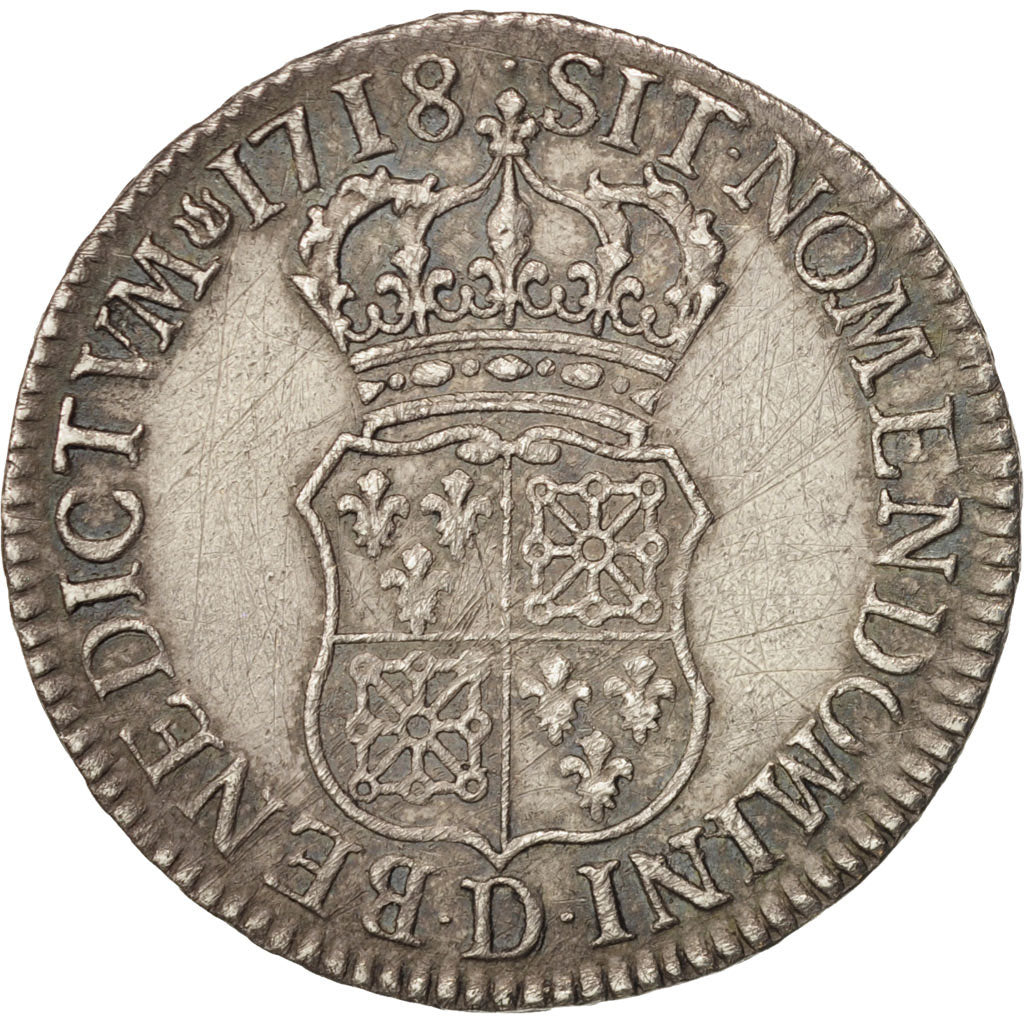 Francia, Louis XV, 1/2 Écu de France-Navarre, 1718, Lyon, KM 434.2