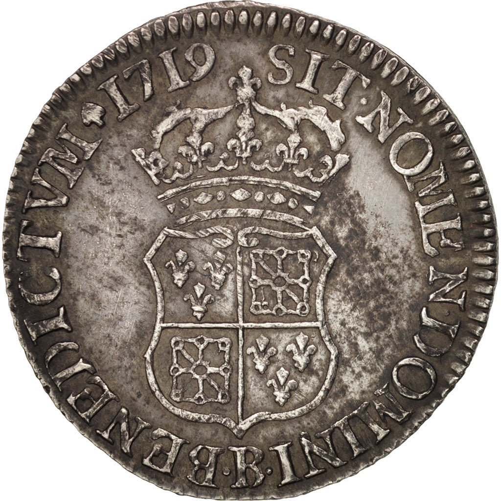 France, Louis XV, 1/4 Écu de France-Navarre, 1719, Rouen, KM 433.3