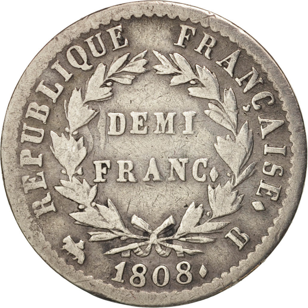 Munten, Frankrijk, Napoléon I, 1/2 Franc, 1808, Rouen, FR+, Zilver, KM:680.2