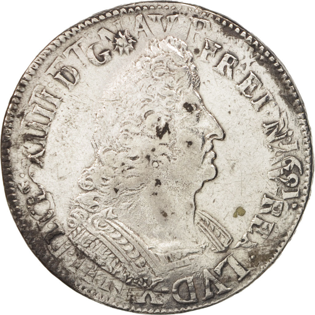 France, Louis XIV, Écu aux palmes, 1693, Reims, VF(20-25), KM 298.17