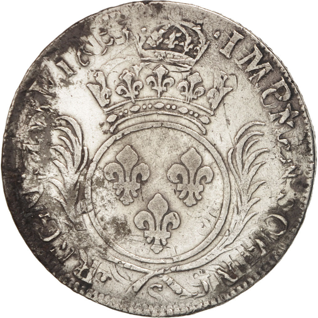 France, Louis XIV, Écu aux palmes, 1693, Reims, VF(20-25), KM 298.17