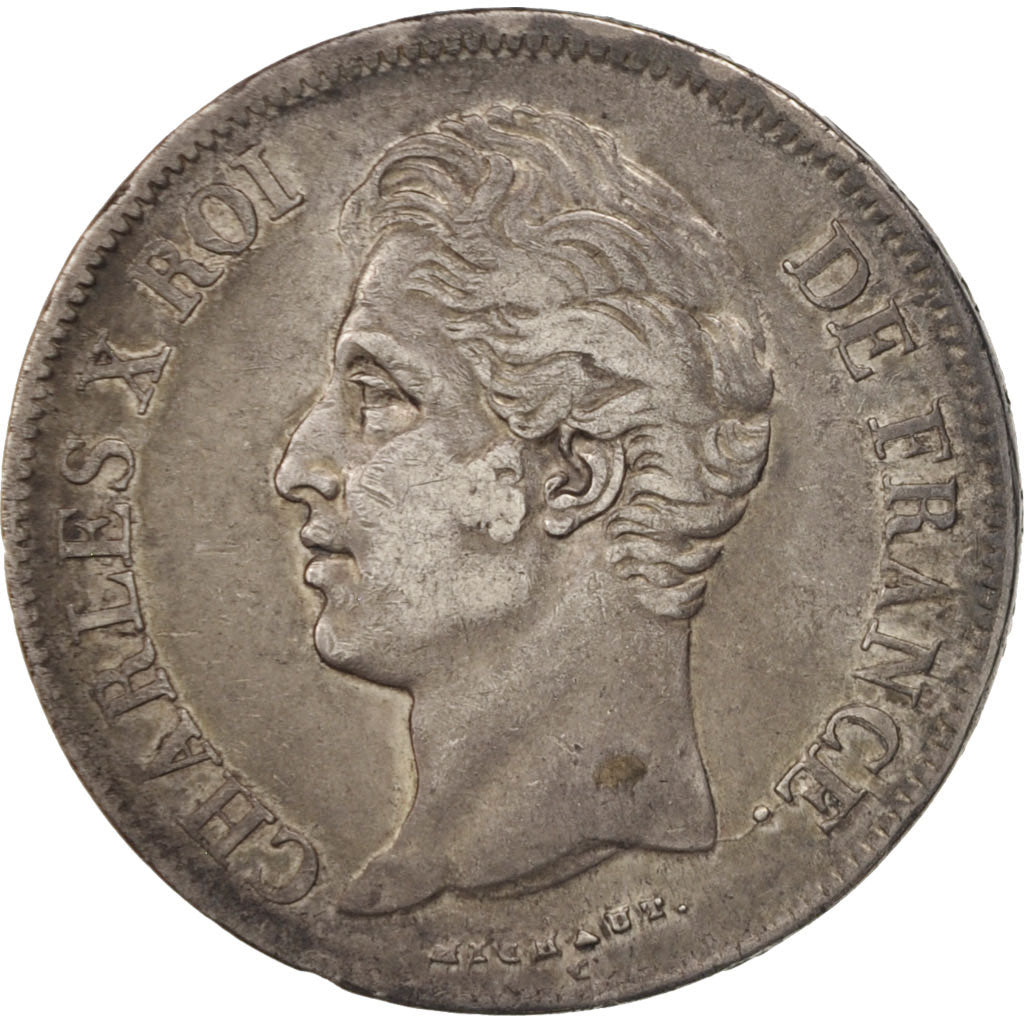 Moneta, Francia, Charles X, 5 Francs, 1827, Lille, MB+, Argento, KM:728.13