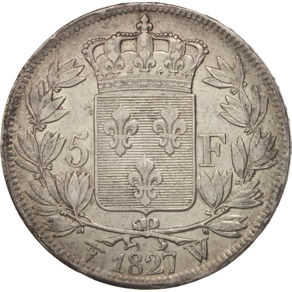 Moneta, Francia, Charles X, 5 Francs, 1827, Lille, MB+, Argento, KM:728.13