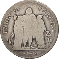 France, Union et Force, 5 Francs, 1799, Paris, B, Argent, KM:639.1, Gadoury:563a