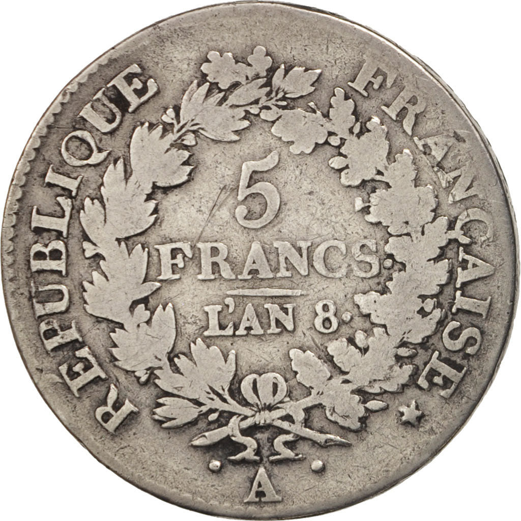 France, Union et Force, 5 Francs, 1799, Paris, B, Argent, KM:639.1, Gadoury:563a