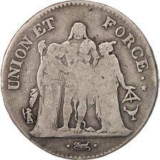 Francia, Union et Force, 5 Francs, 1801, Bordeaux, BC, Plata, KM:639.5