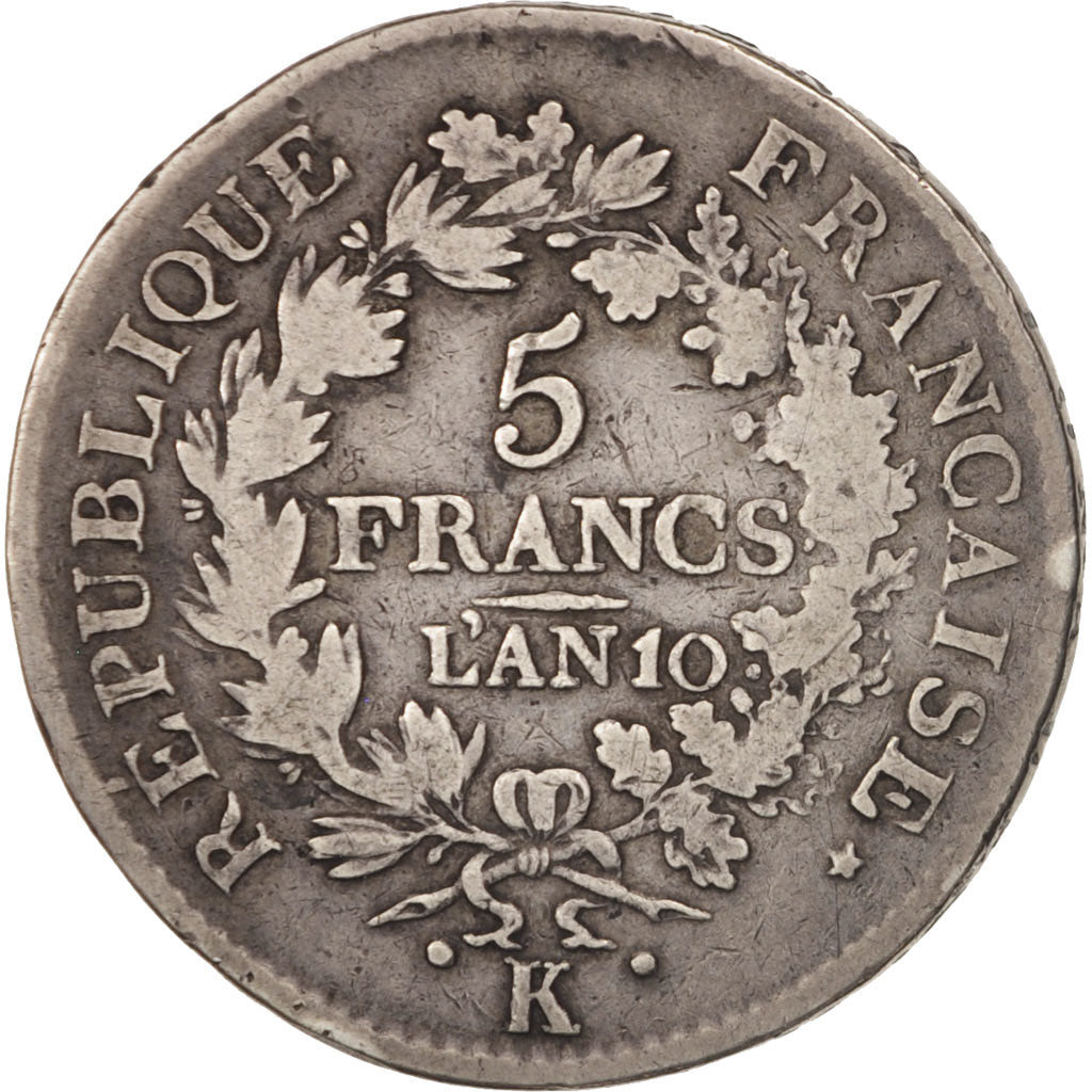 Francia, Union et Force, 5 Francs, 1801, Bordeaux, BC, Plata, KM:639.5