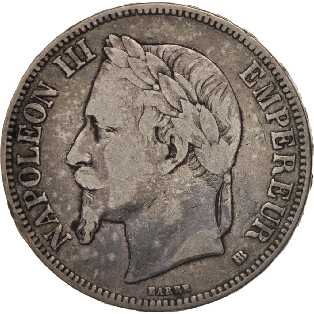 Francia, 5 Francs, 1868, Strasbourg, MB+, Argento, KM:799.2, Gadoury:739