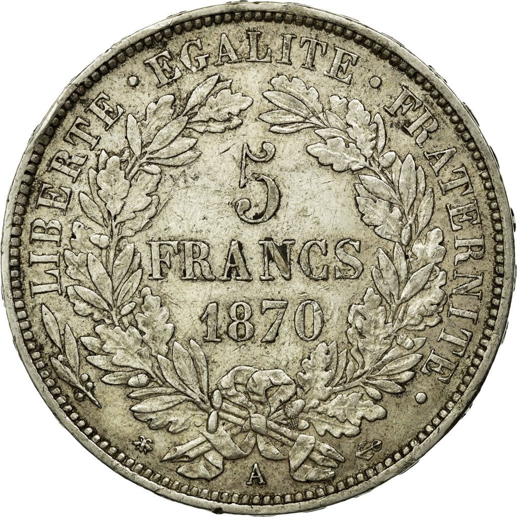 Münze, Frankreich, Cérès, 5 Francs, 1870, Paris, SS, Silber, KM:819
