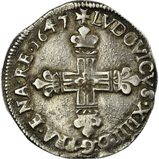 Moneta, Francia, Louis XIV, 1/4 Écu, frappé au marteau, 1/4 Ecu, 1647