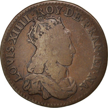 France, Louis XIV, Liard de France, premier type, 1654, Corbeil, KM 191.1