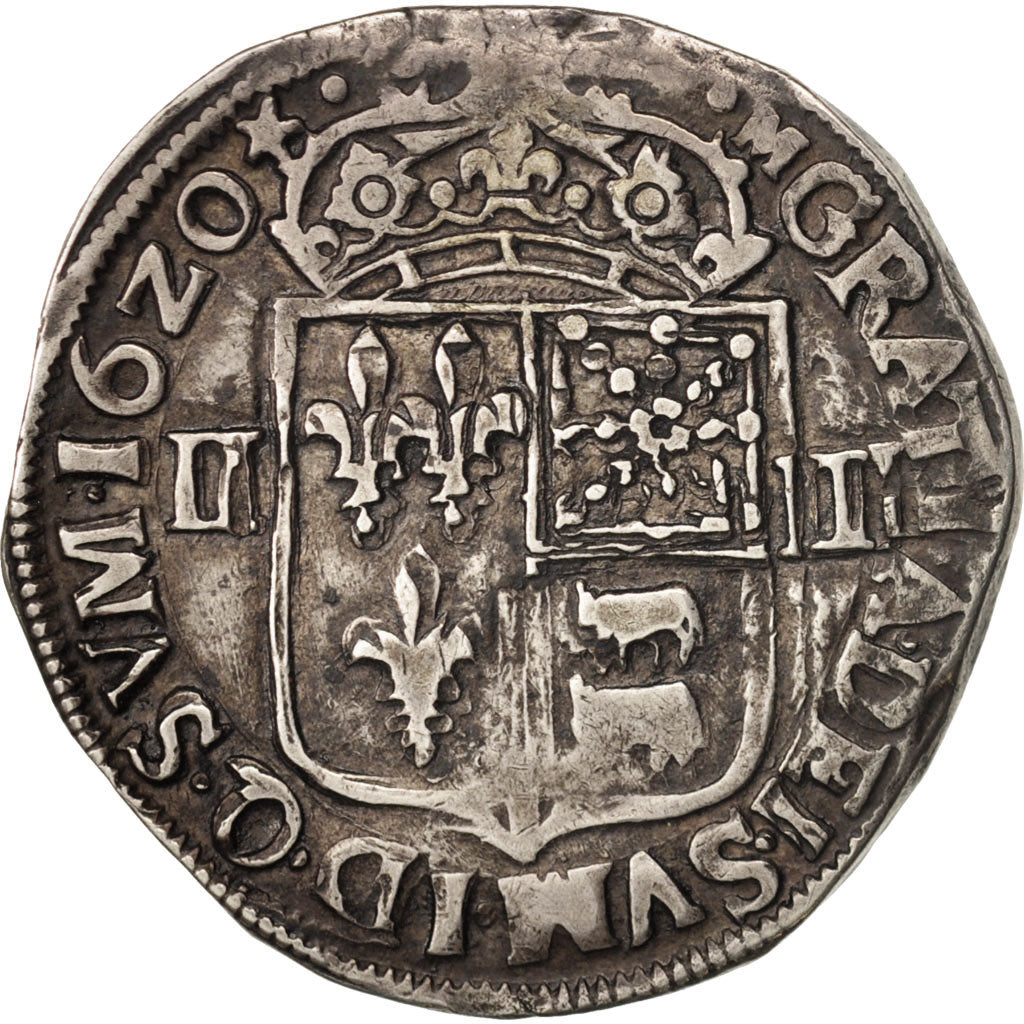 France, Louis XIII, 1/4 Écu de Béarn, 1620, Morlaas, VF(30-35), KM 49.2