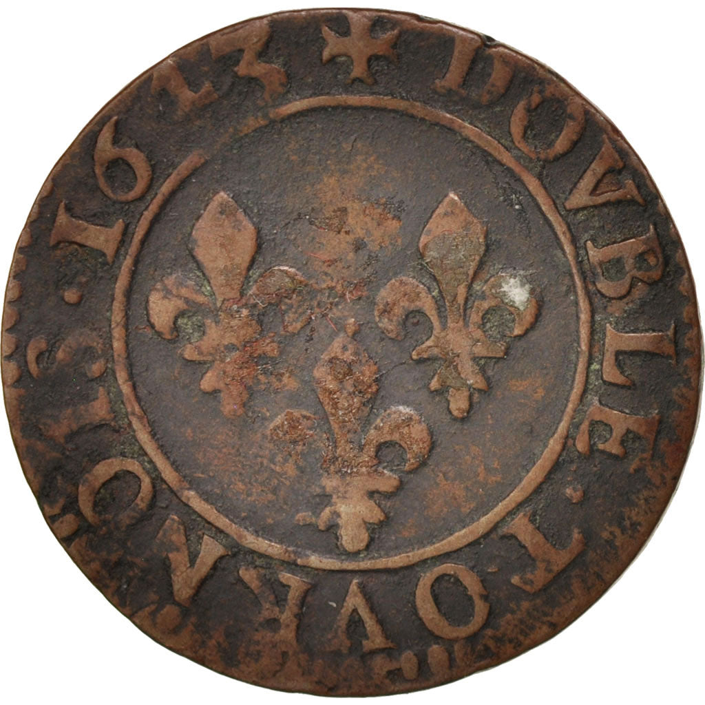 France, Louis XIII, Double tournois de Warin, tête à gauche, 1643, Gadoury 12